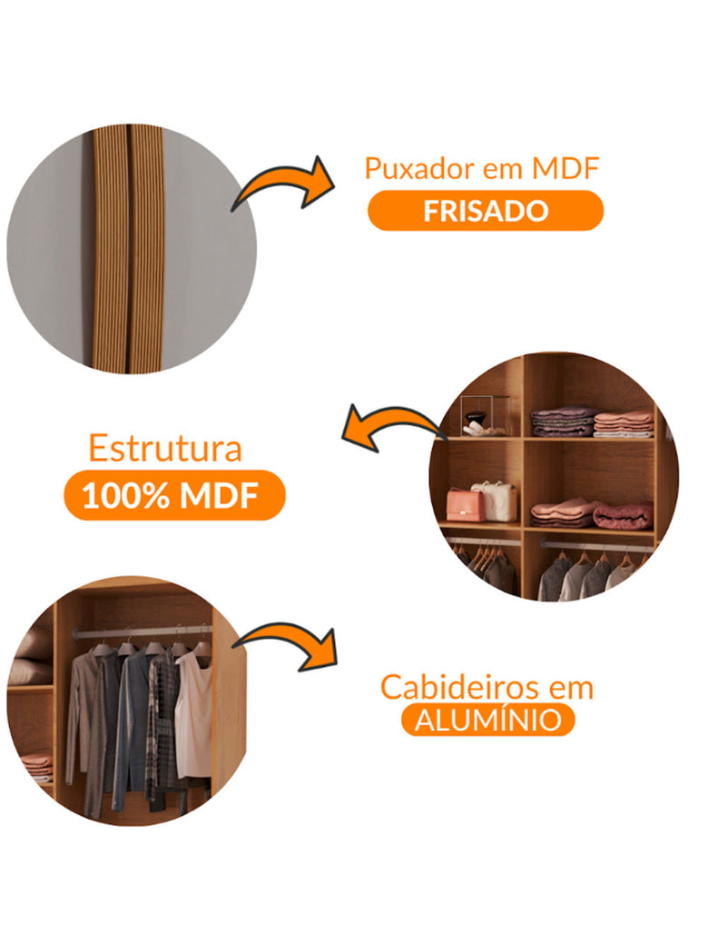 Guarda Roupa Casal Dunas com 8 Portas e 4 Gavetas MDF Moderna
