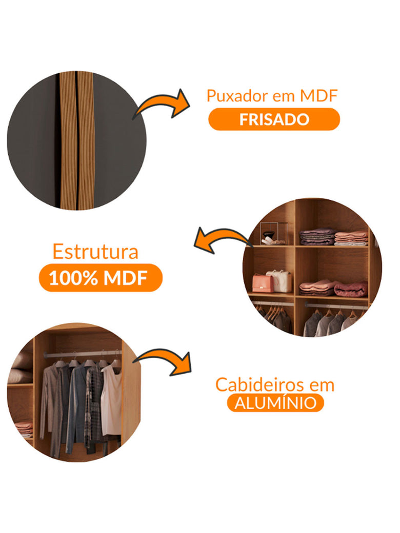 Guarda Roupa Casal Dunas com 8 Portas e 4 Gavetas MDF Moderna