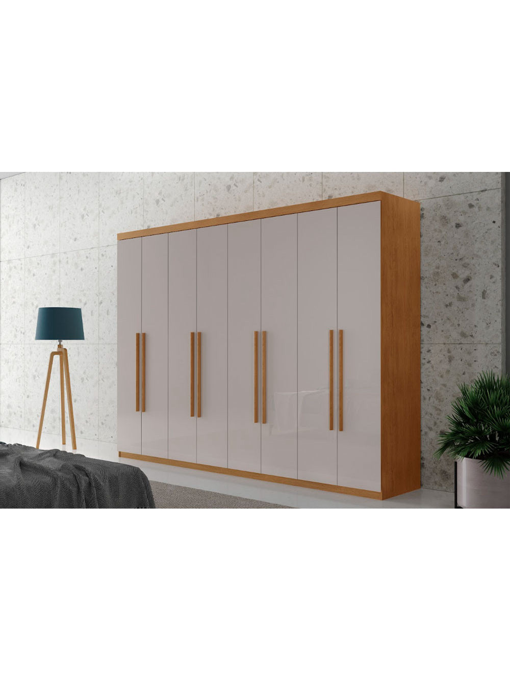 Guarda Roupa Casal Heros com 8 Portas e 4 Gavetas MDF Moderna - Naturalle/Off White