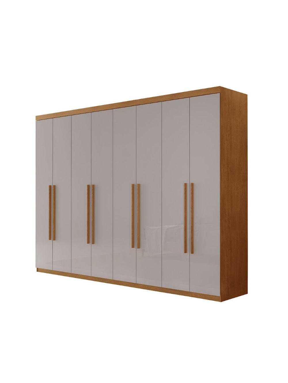 Guarda Roupa Casal Heros com 8 Portas e 4 Gavetas MDF Moderna - Naturalle/Off White