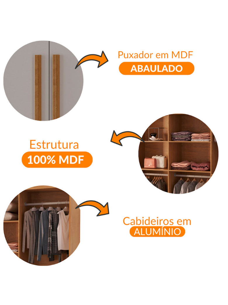 Guarda Roupa Casal Heros com 8 Portas e 4 Gavetas MDF Moderna