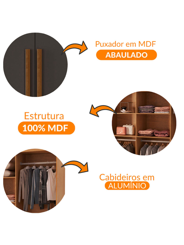 Guarda Roupa Casal Heros com 8 Portas e 4 Gavetas MDF Moderna