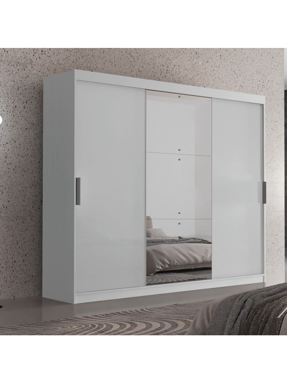 Guarda Roupa Casal Vitor Premium com 3 Portas com Espelho e 6 Cabideiros Moderna - Branco