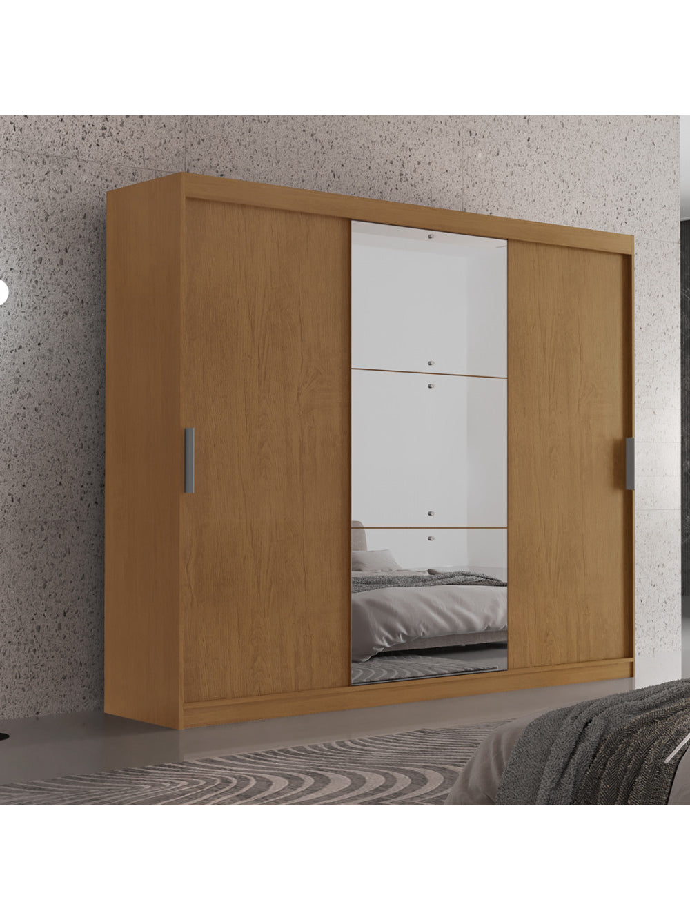 Guarda Roupa Casal Vitor Premium com 3 Portas com Espelho e 6 Cabideiros Moderna - Naturalle