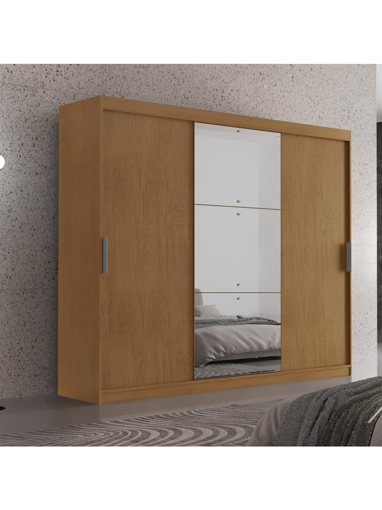 Guarda Roupa Casal Vitor Premium com 3 Portas com Espelho e 6 Cabideiros Moderna
