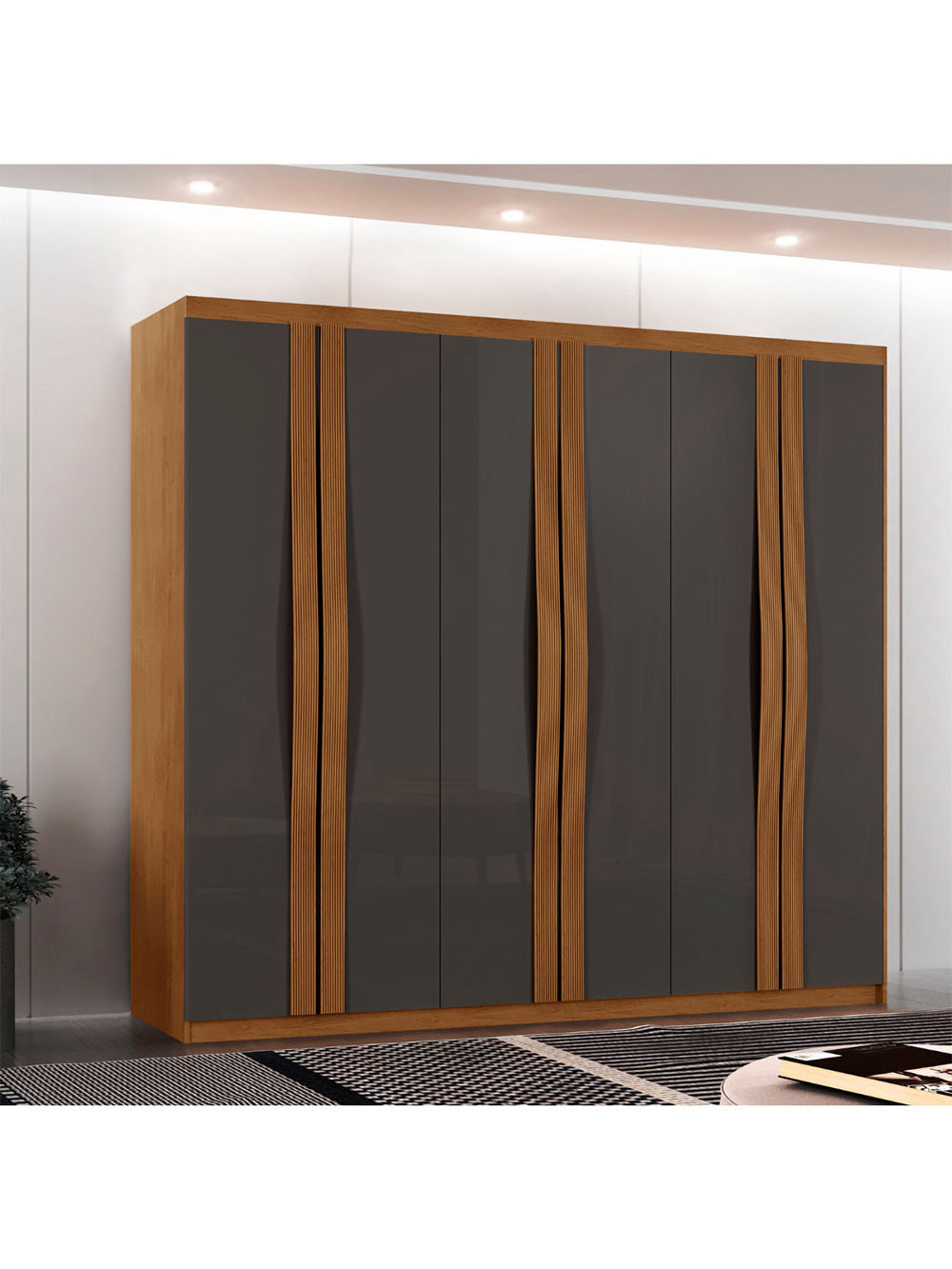 Guarda Roupa Casal Dunas MDF 6 Portas e 2 Gavetas Moderna - Naturalle Grafite