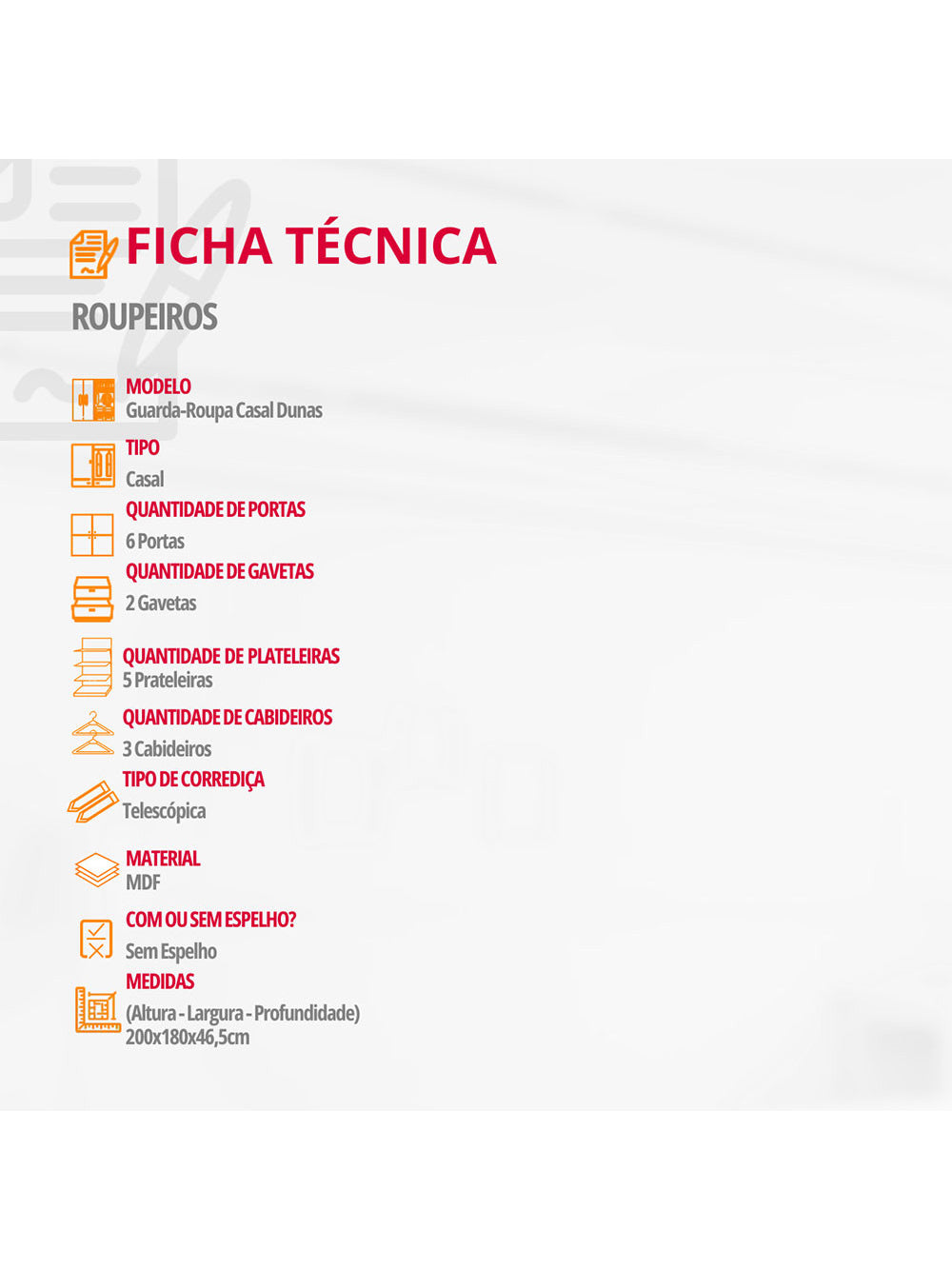 Guarda Roupa Casal Dunas MDF 6 Portas e 2 Gavetas Moderna