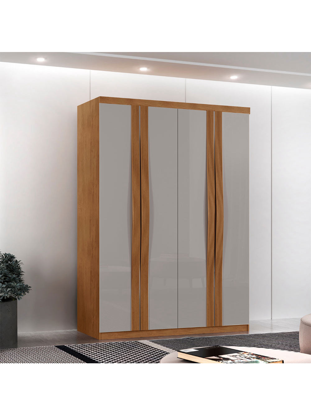 Guarda Roupa Solteiro Dunas MDF 4 Portas e 2 Gavetas Moderna - Naturalle/Off White