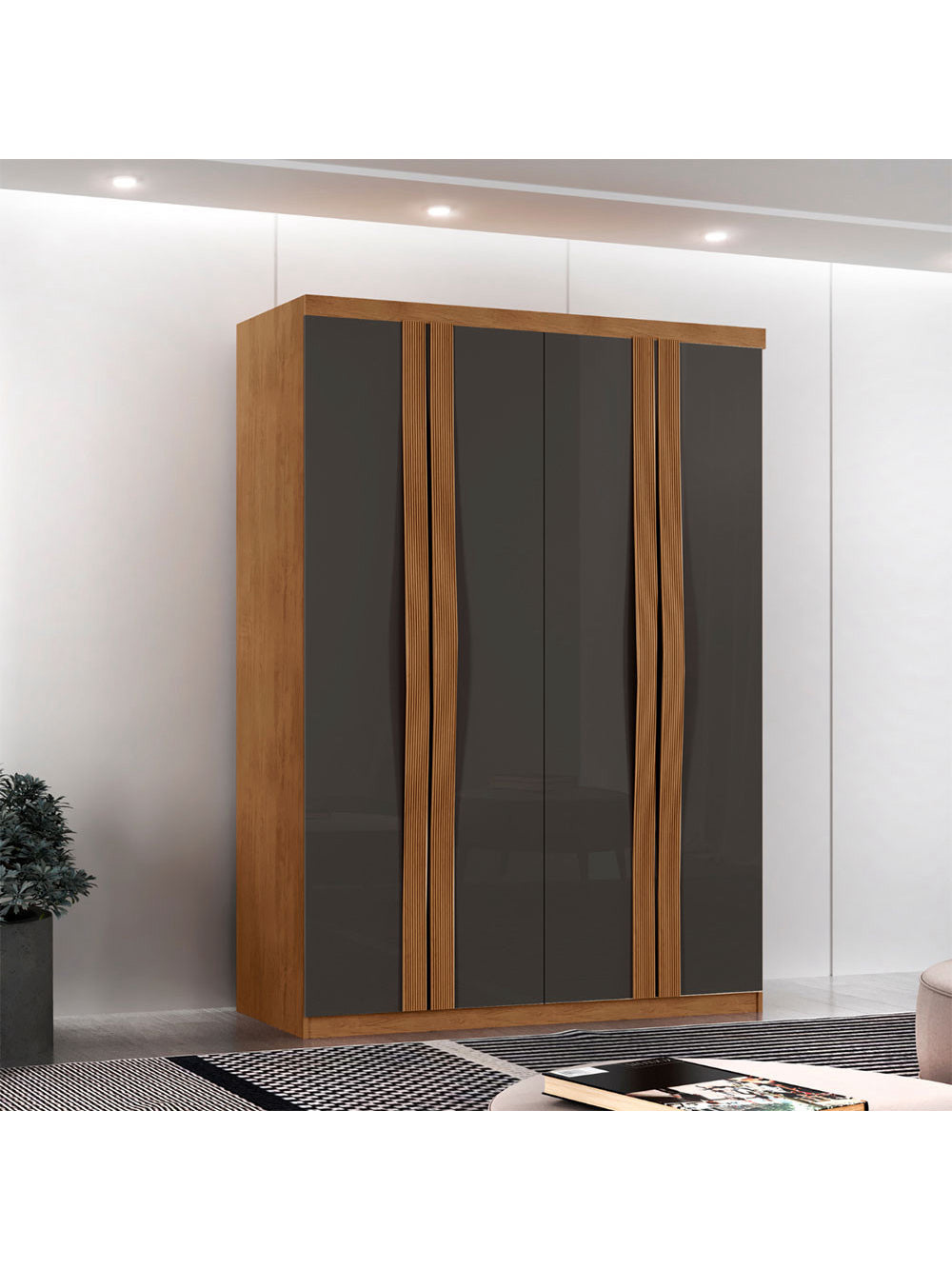 Guarda Roupa Solteiro Dunas MDF 4 Portas e 2 Gavetas Moderna - Naturalle Grafite
