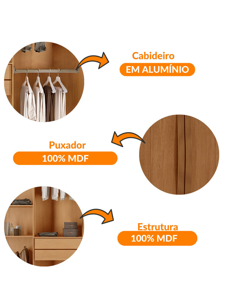 Guarda Roupa Solteiro Dunas MDF 4 Portas e 2 Gavetas Moderna