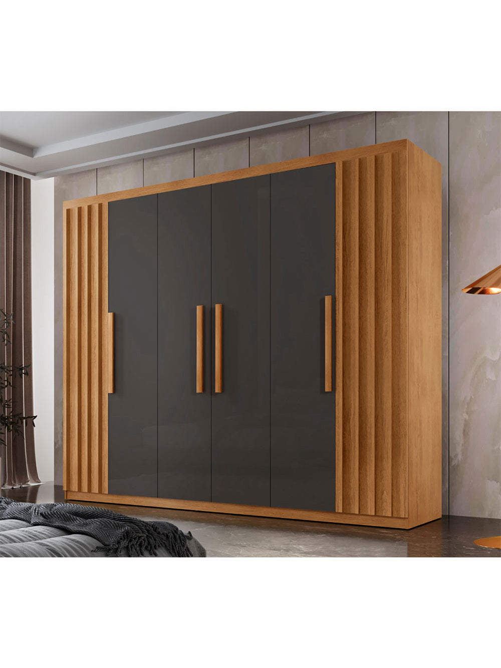 Guarda Roupa Casal Roma MDF 6 Portas e 2 Gavetas Moderna - Naturalle Grafite