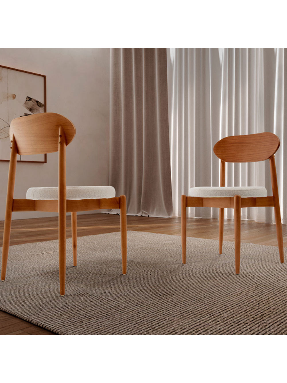 Conjunto com 2 cadeiras Ballare em Madeira Maciça para Sala de Jantar - Linho Off White/Cinam.imbuia
