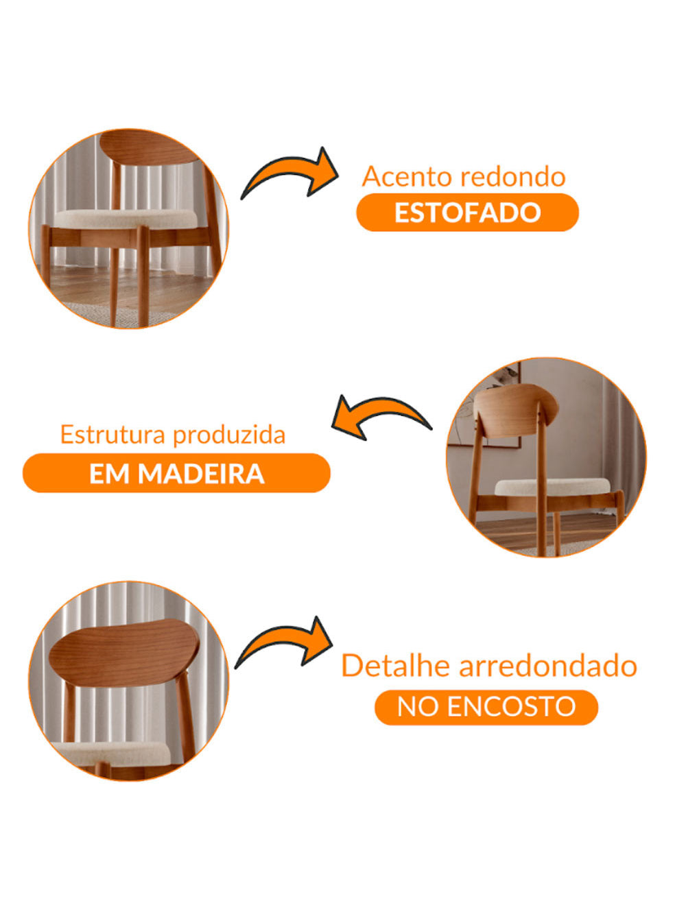 Conjunto com 2 cadeiras Ballare em Madeira Maciça para Sala de Jantar