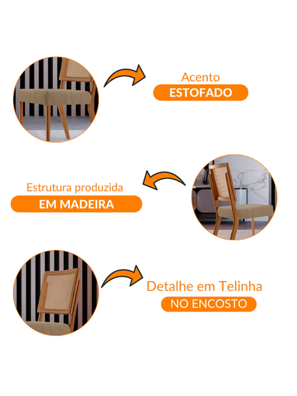 Conjunto com 2 cadeiras Aila em Madeira Maciça para Sala de Jantar Moderna Mobília