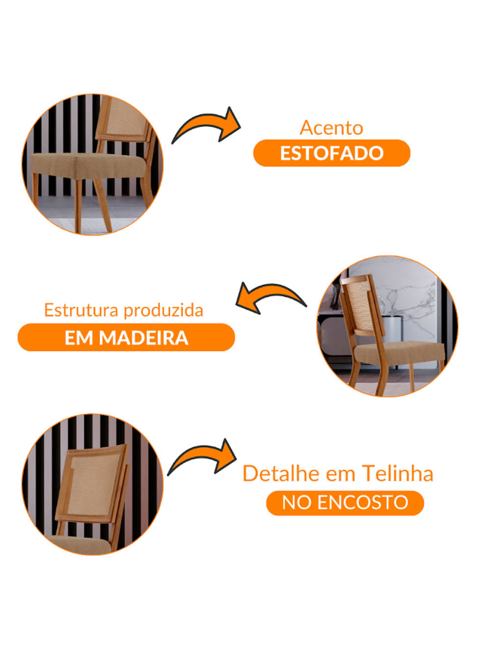 Conjunto com 2 cadeiras Aila em Madeira Maciça para Sala de Jantar Moderna Mobília