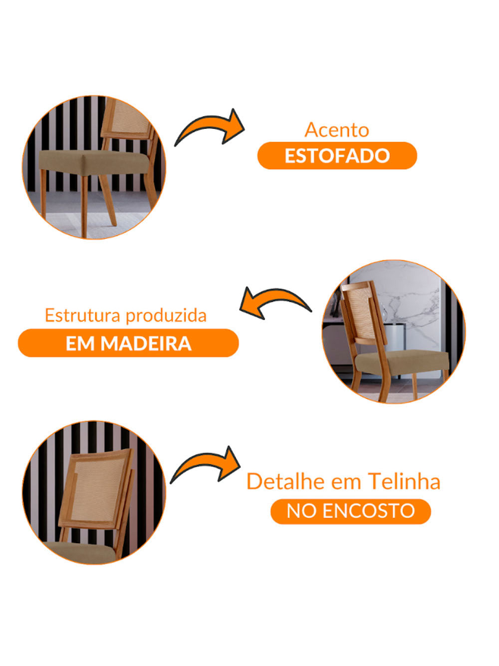 Conjunto com 2 cadeiras Aila em Madeira Maciça para Sala de Jantar Moderna Mobília