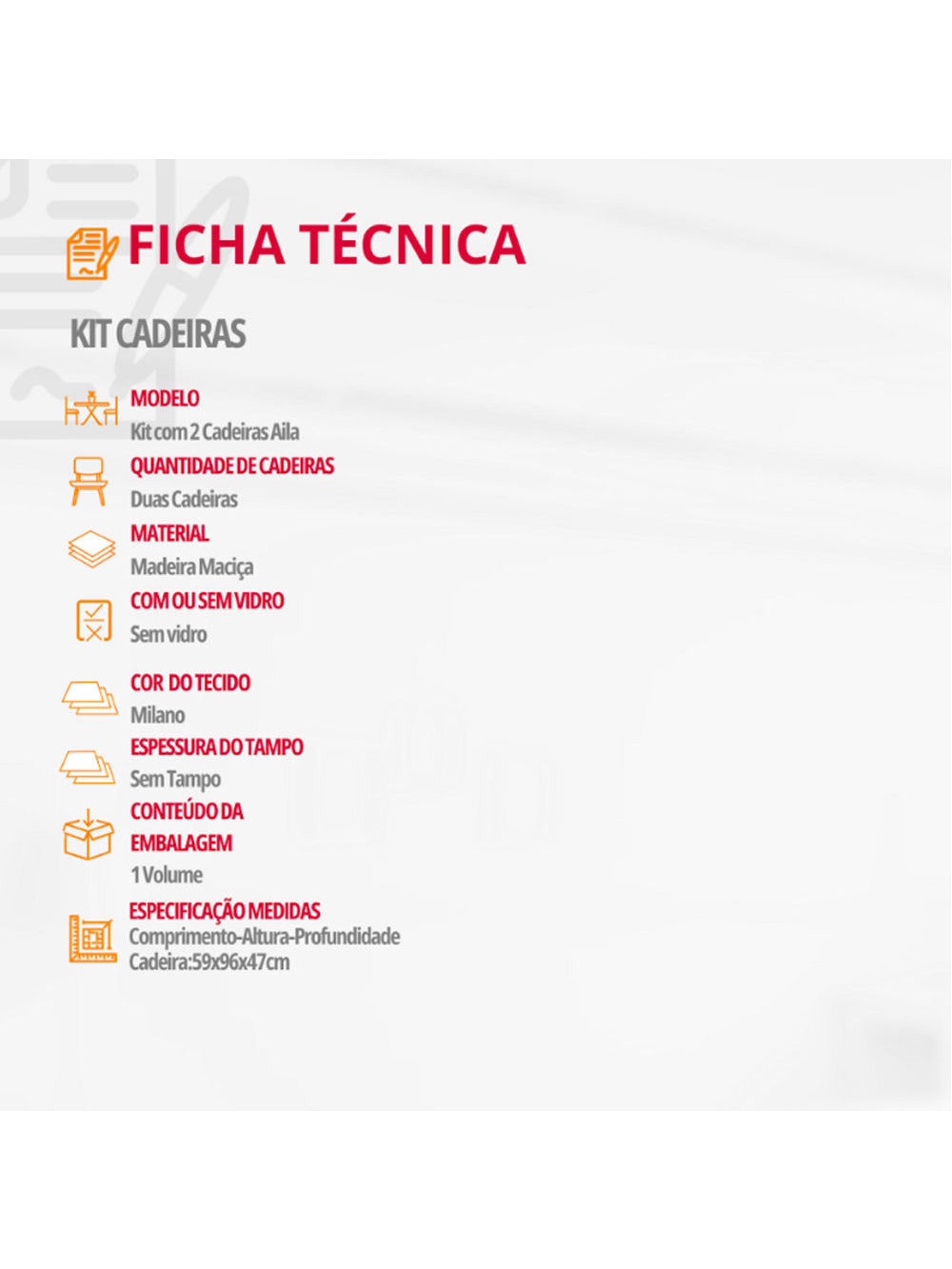 Conjunto com 2 cadeiras Aila em Madeira Maciça para Sala de Jantar Moderna Mobília