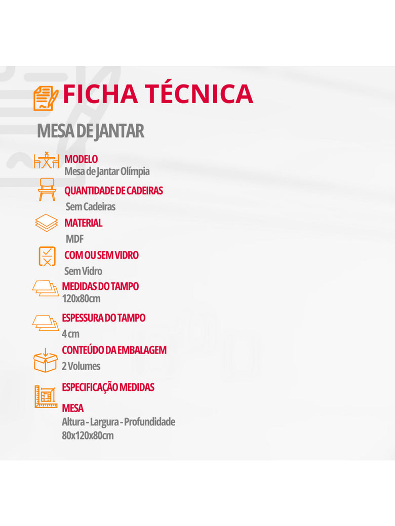 Mesa para Sala de Jantar Olímpia 120cm em MDF Rufato