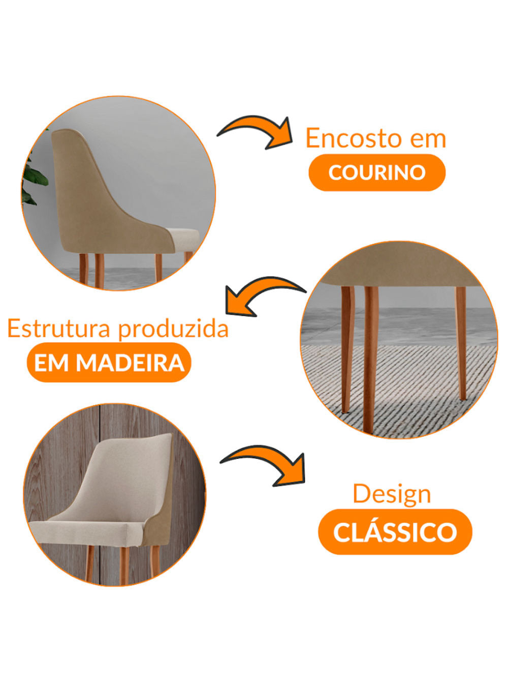 Conjunto com 2 Cadeiras Esmeralda em Madeira Maciça para Sala de jantar Moderna Mobília