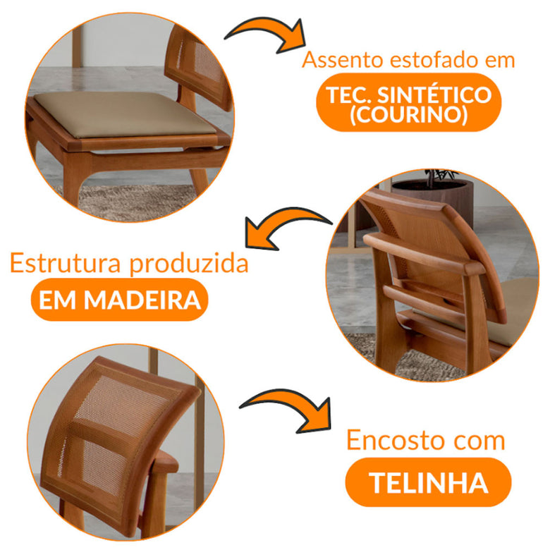 Conjunto com 2 Cadeiras Ellis em Madeira Maciça para Sala de jantar Moderna Mobília