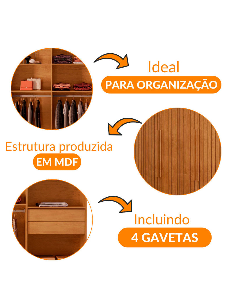 Guarda Roupa Casal Marrocos MDF 8 Portas 4 Gavetas Moderna Mobília