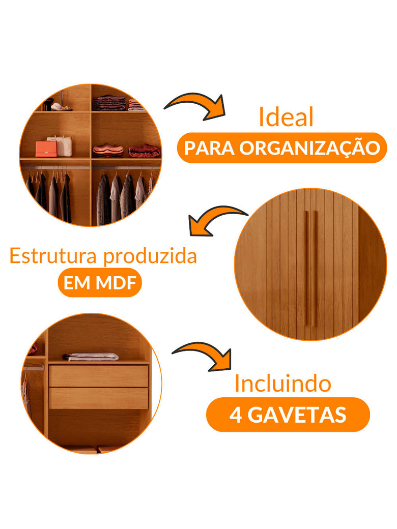Guarda Roupa Casal Toronto MDF 8 Portas e 4 Gavetas Moderna Mobília