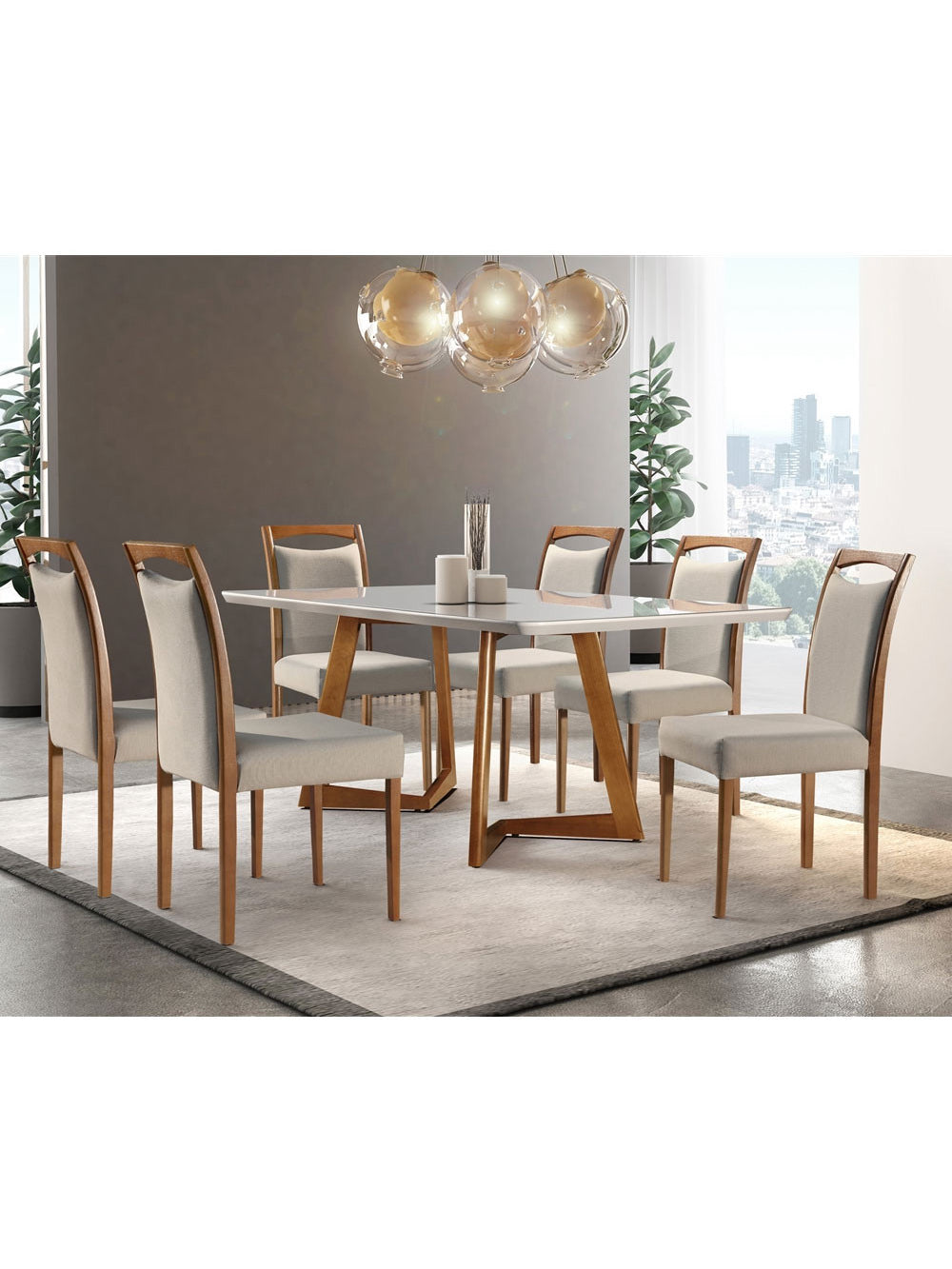 Conjunto para Sala de jantar Munique em Madeira Maciça 6 cadeiras Mobillare - Imbuia/Cinamomo/Turim 07