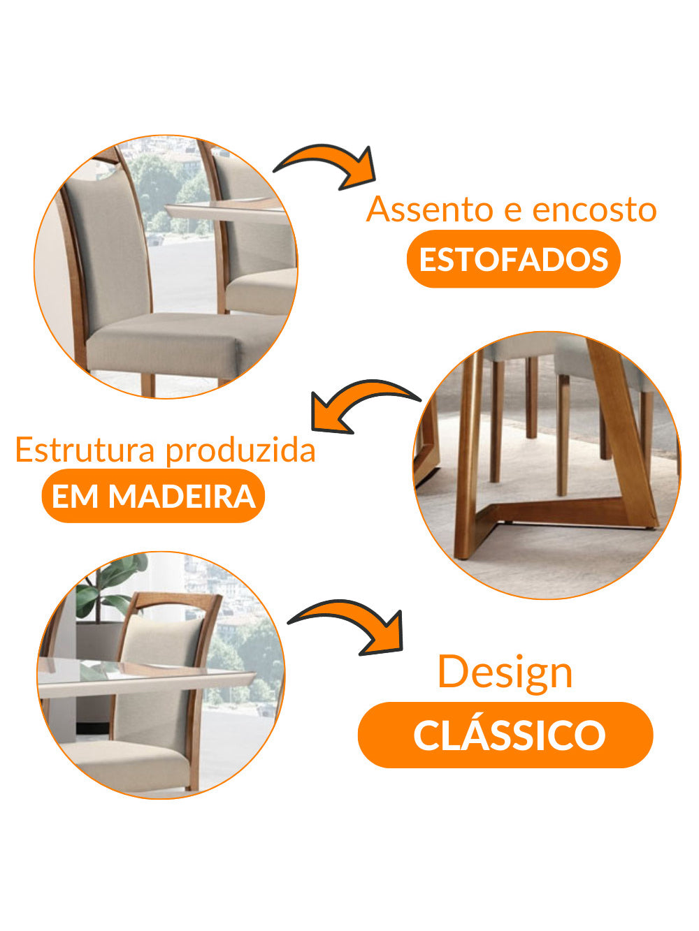 Conjunto para Sala de jantar Munique em Madeira Maciça 6 cadeiras Mobillare