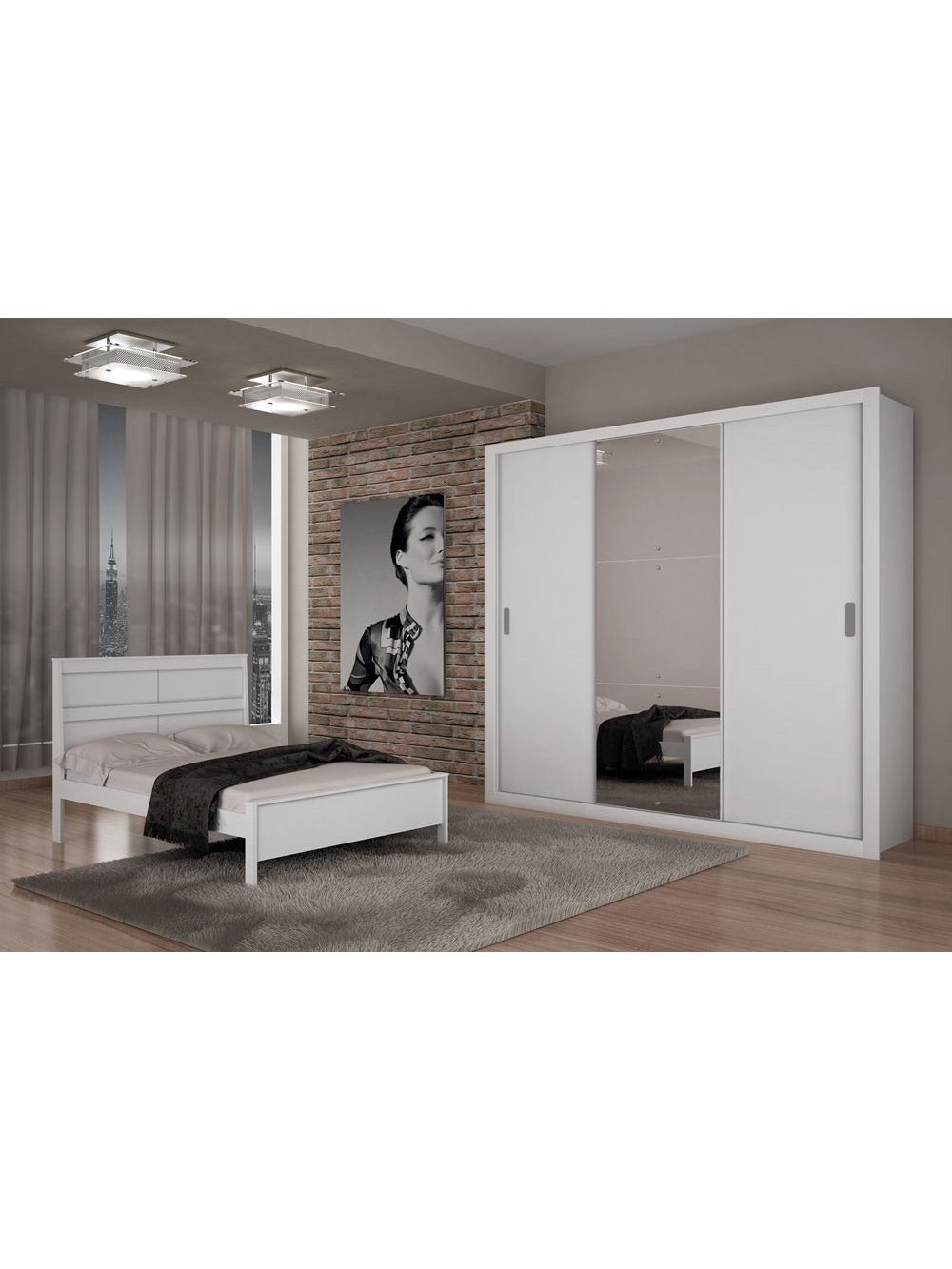 Guarda Roupa Casal Veneza Luxo com 3 Portas MDF Rufato - Branco