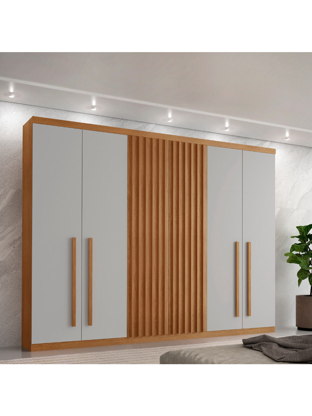 Guarda Roupa Casal Orion MDF com 6 Portas e 6 Gavetas - Naturalle/Off White