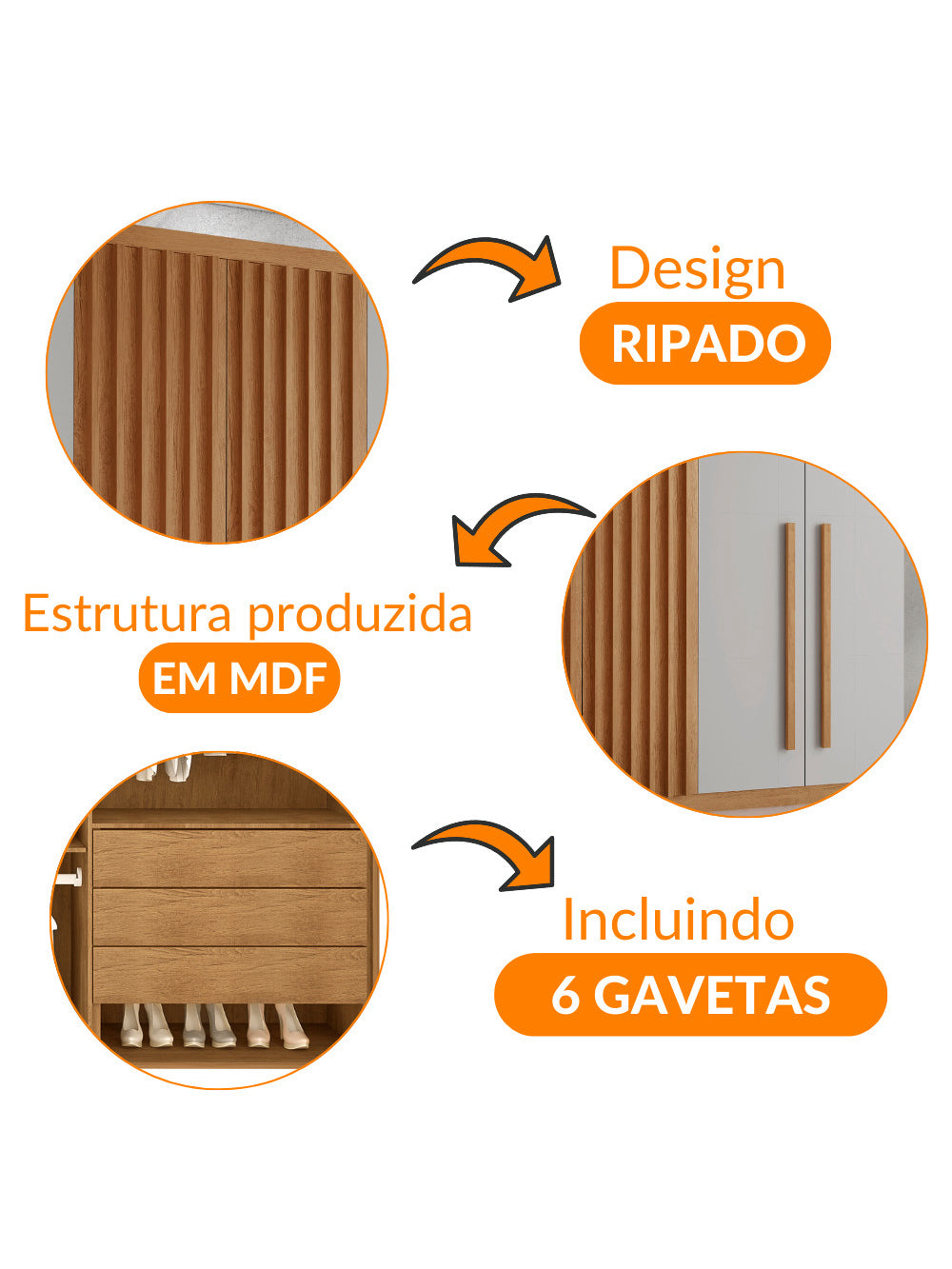 Guarda Roupa Casal Orion MDF com 6 Portas e 6 Gavetas