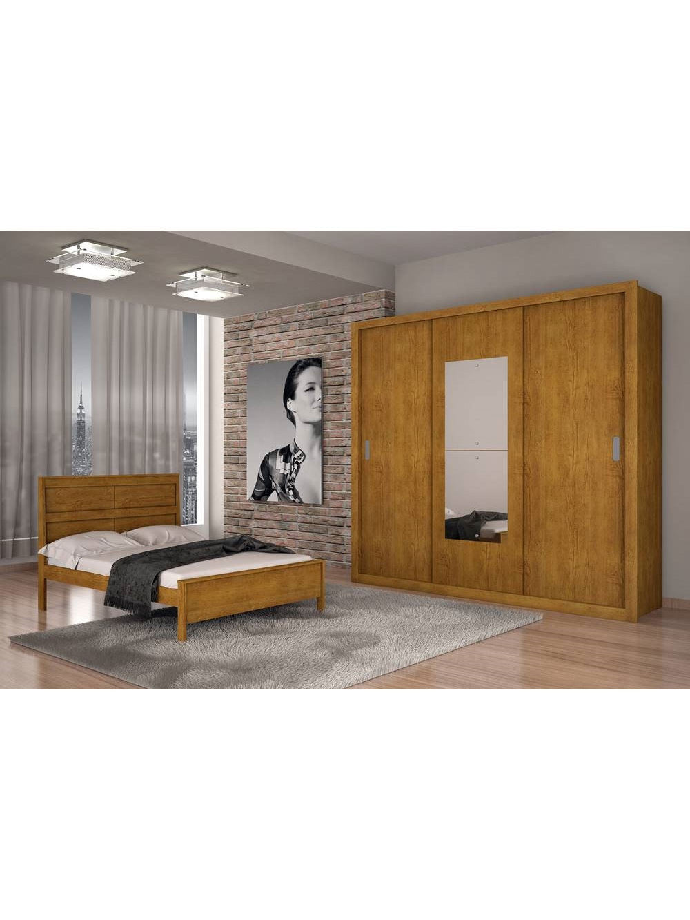 Guarda Roupa Casal 3 Portas Veneza Premium Rufato - Branco