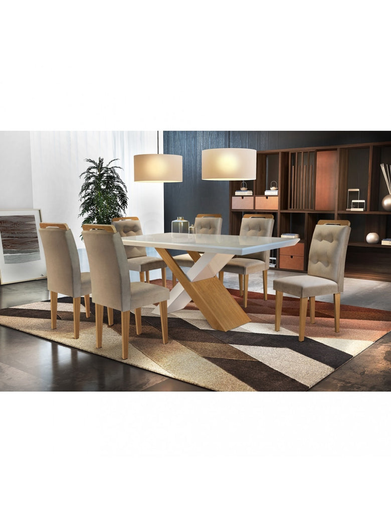Conjunto Sala de Jantar Carol 180 MDF Vidro Com 06 Cadeiras