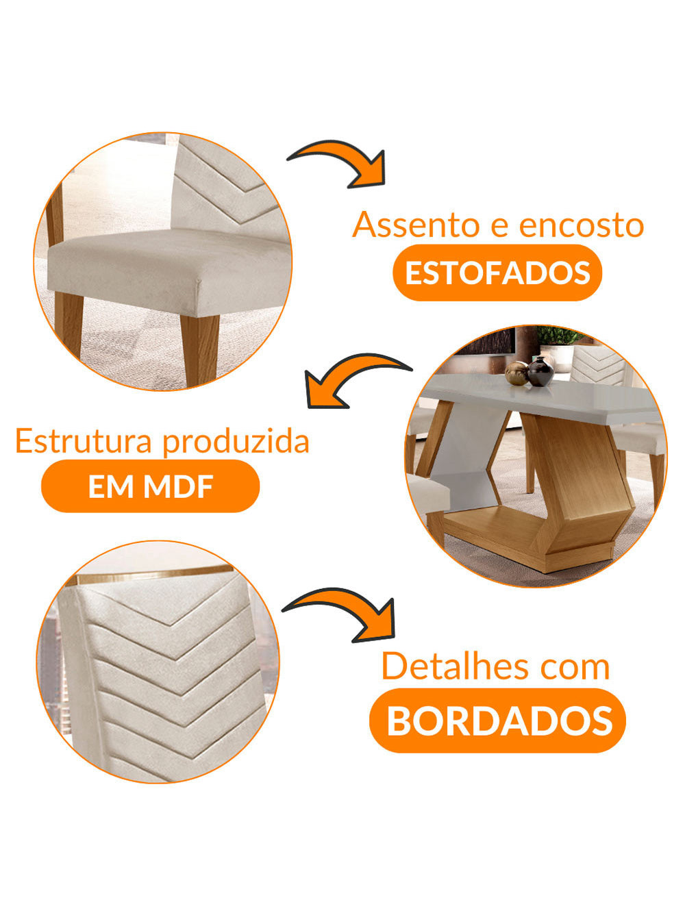 Sala de Jantar Alvorada com 6 Cadeiras Liz MDF Rufato