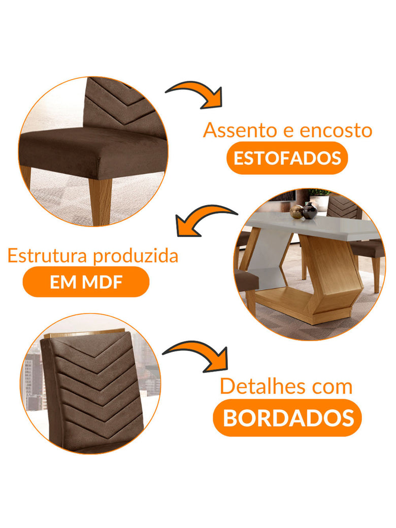 Sala de Jantar Alvorada com 6 Cadeiras Liz MDF Rufato
