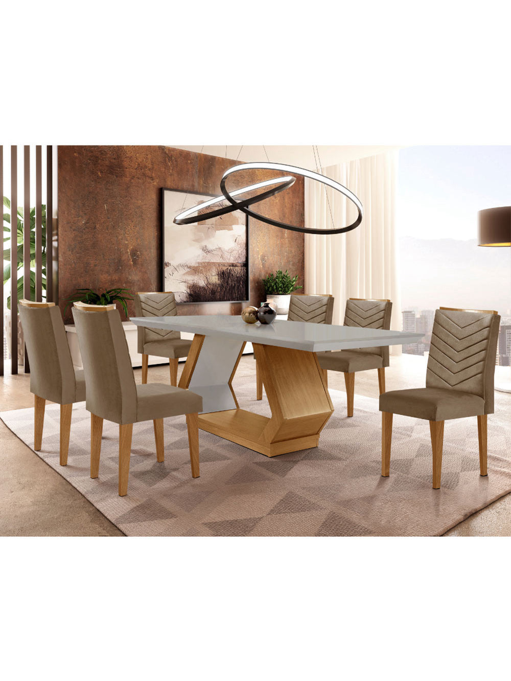 Sala de Jantar Alvorada com 6 Cadeiras Liz MDF Rufato - Vel. Capuccino Off White Imbuia