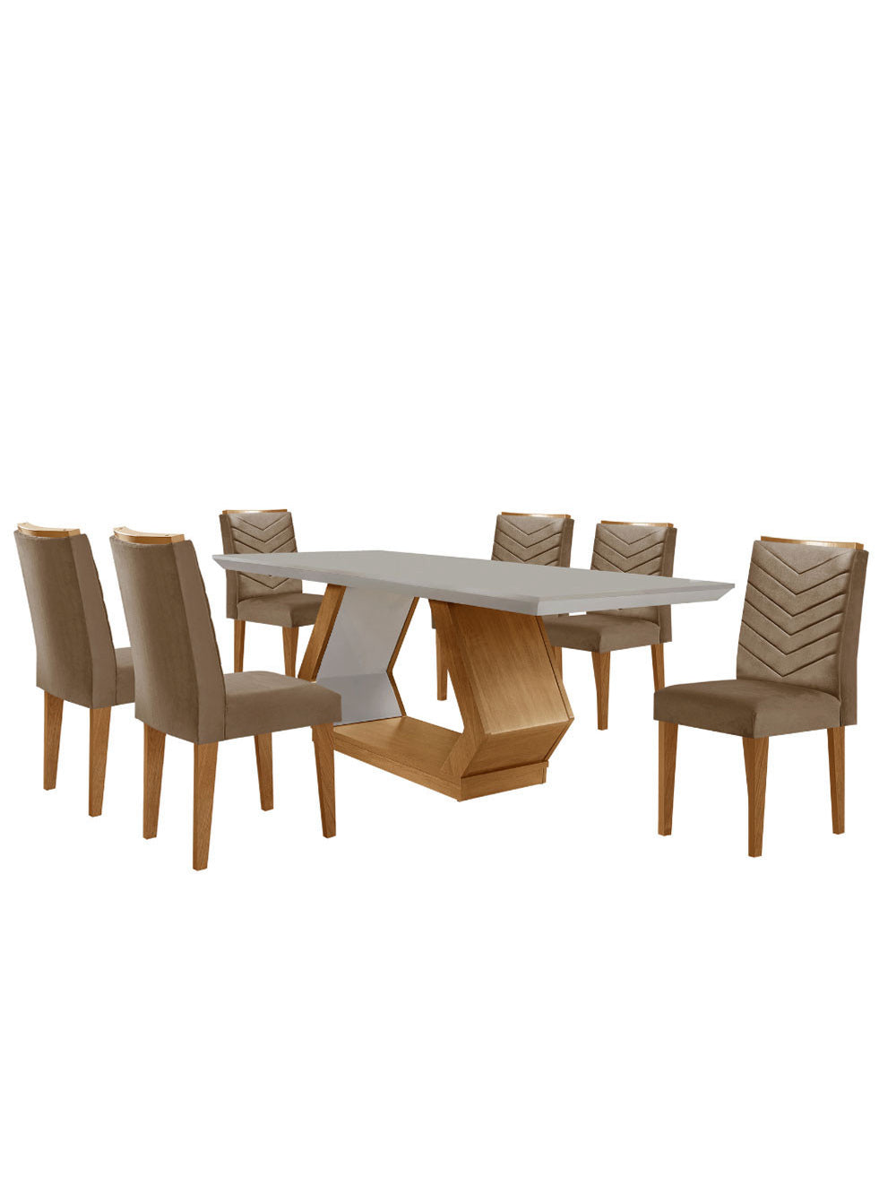Sala de Jantar Alvorada com 6 Cadeiras Liz MDF Rufato - Veludo Creme/Off White/Imbuia