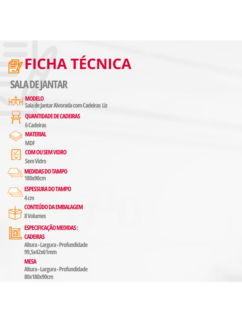 Sala de Jantar Alvorada com 6 Cadeiras Liz MDF Rufato