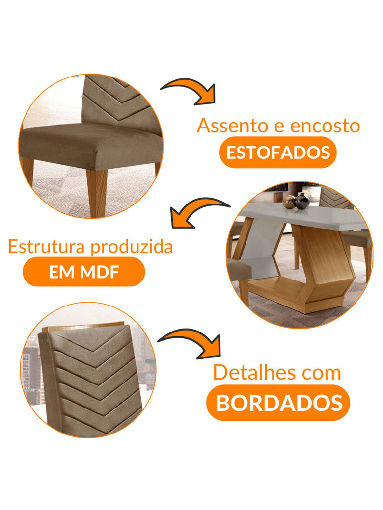 Sala de Jantar Alvorada com 6 Cadeiras Liz MDF Rufato