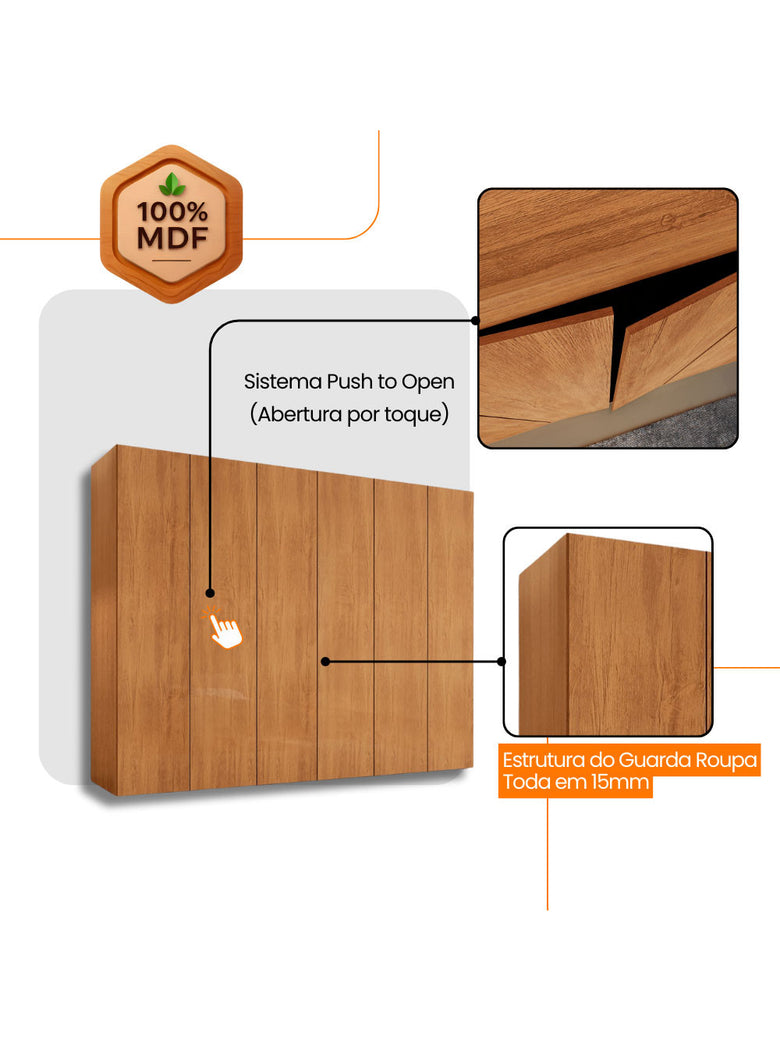 Guarda Roupa Casal Coliseu 100 MDF 6 Portas e 6 Gavetas Moderna Mobília
