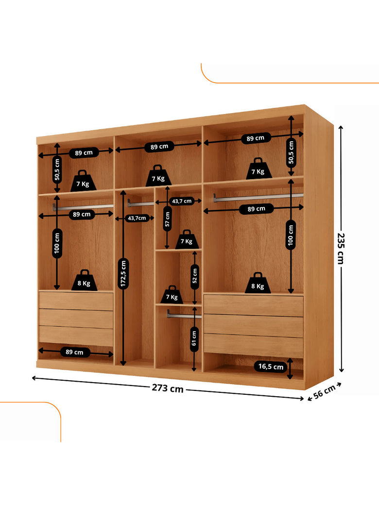 Guarda Roupa Casal Coliseu 100 MDF 6 Portas e 6 Gavetas Moderna Mobília