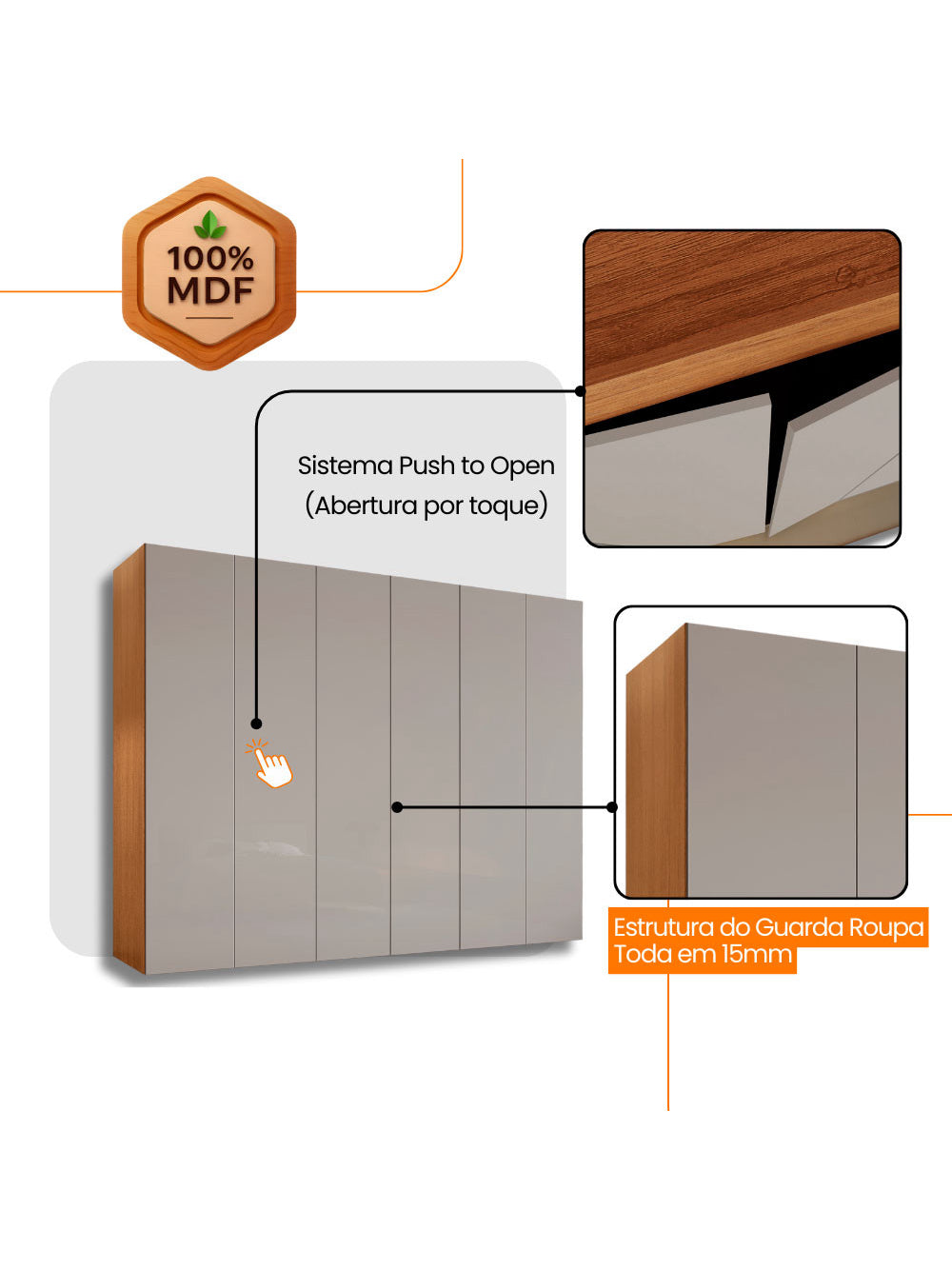 Guarda Roupa Casal Coliseu 100 MDF 6 Portas e 6 Gavetas Moderna Mobília