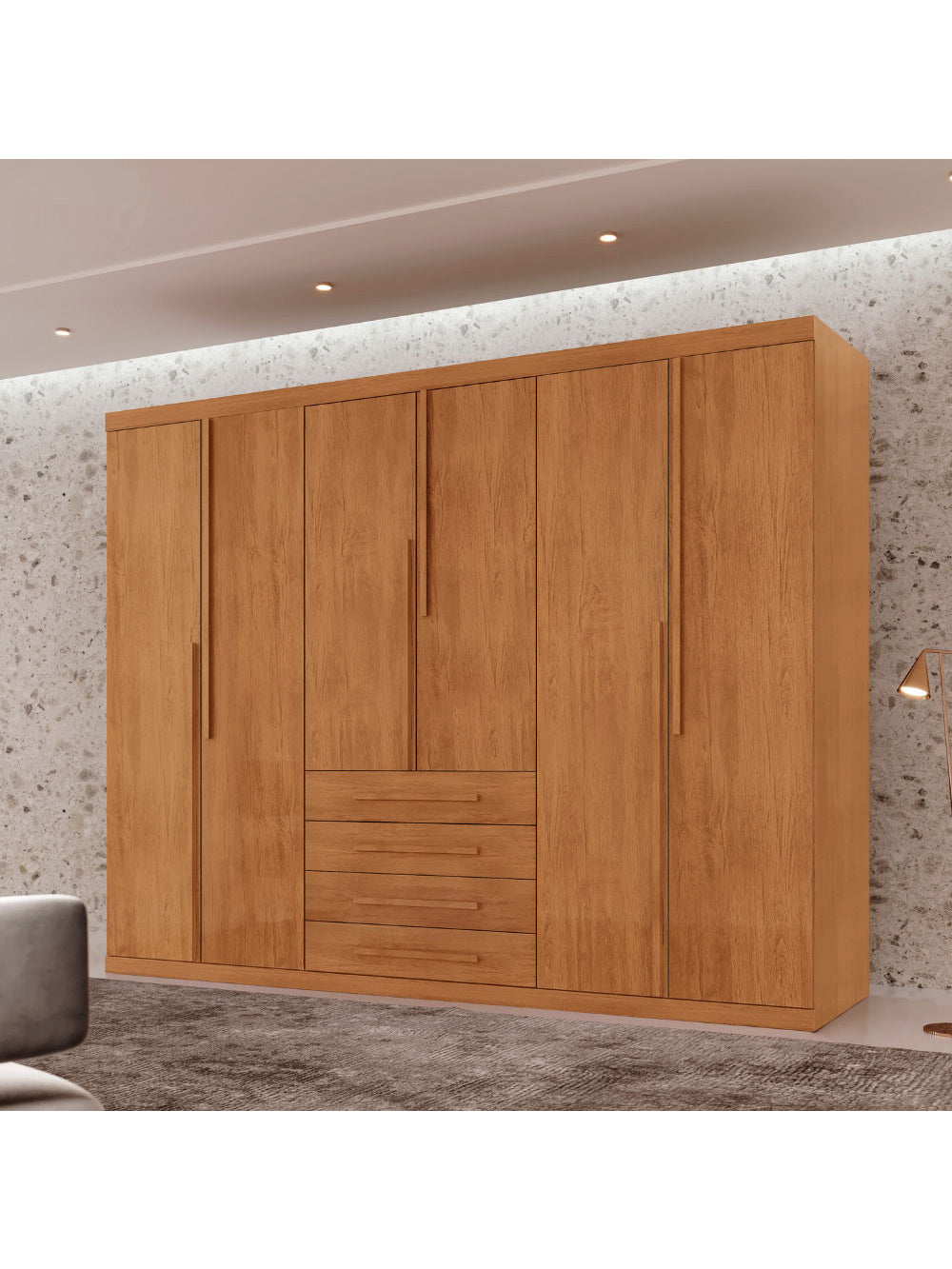 Guarda Roupa Casal Matteo 100 MDF 6 Portas e 4 Gavetas Moderna Mobília - Naturalle