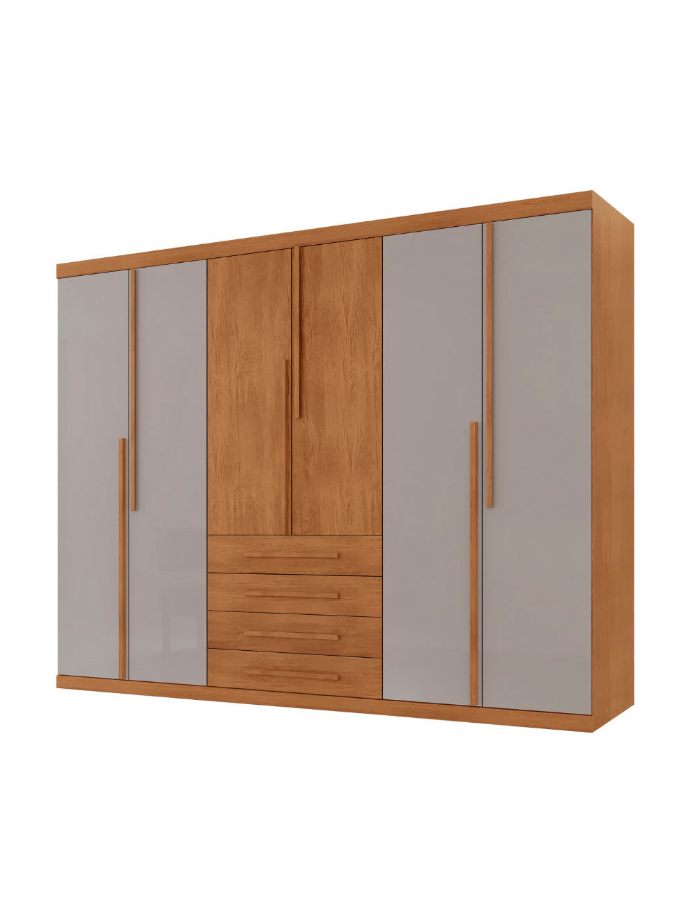 Guarda Roupa Casal Matteo 100 MDF 6 Portas e 4 Gavetas Moderna Mobília - Naturalle/Off White