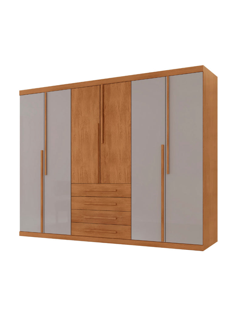 Guarda Roupa Casal Matteo 100 MDF 6 Portas e 4 Gavetas Moderna Mobília
