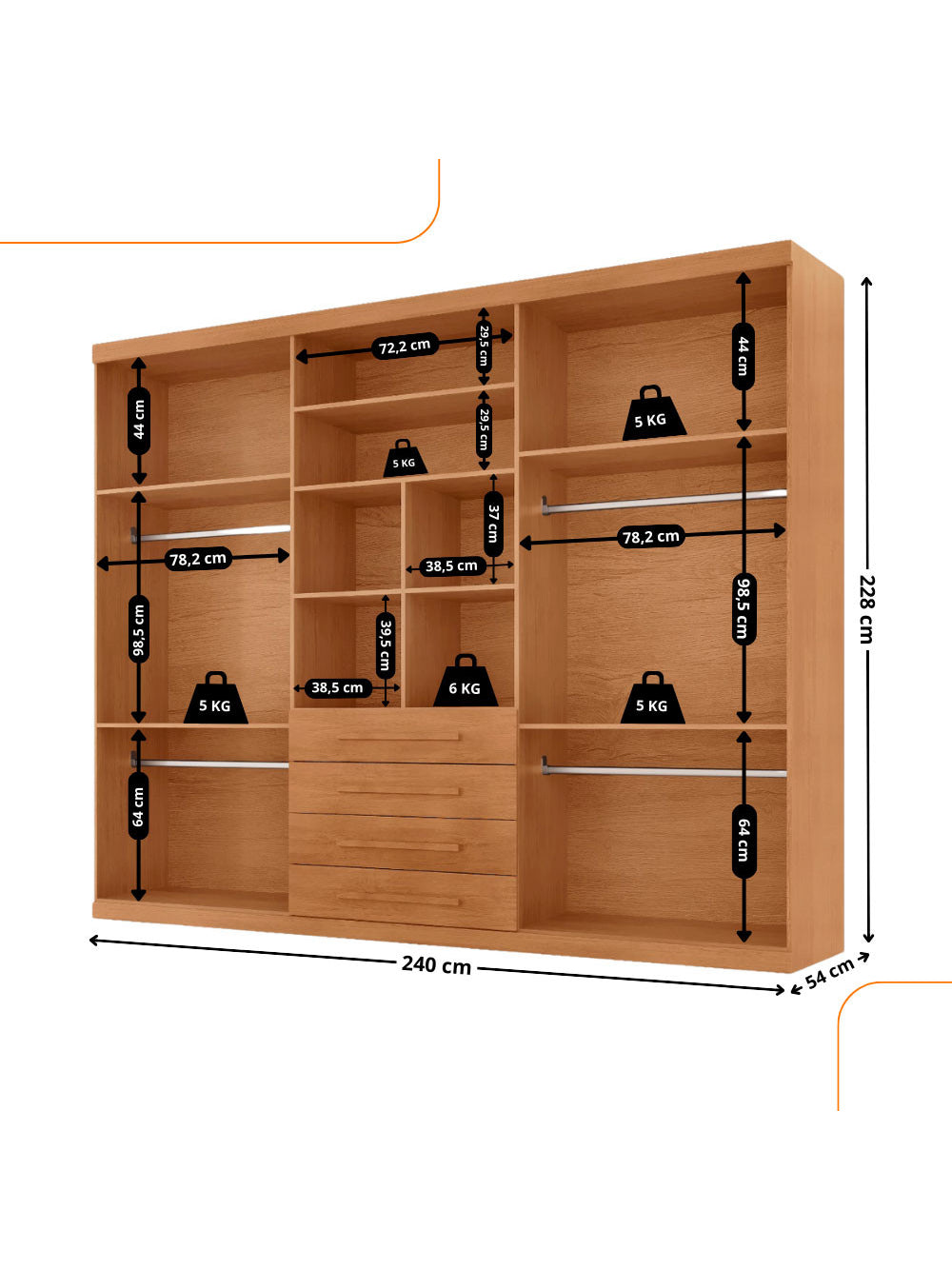 Guarda Roupa Casal Matteo 100 MDF 6 Portas e 4 Gavetas Moderna Mobília