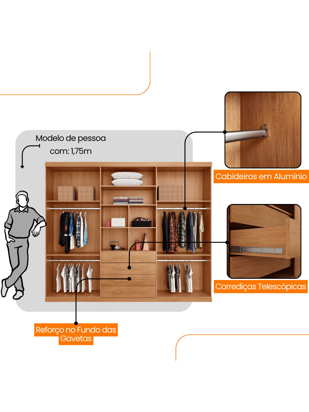 Guarda Roupa Casal Matteo 100 MDF 6 Portas e 4 Gavetas Moderna Mobília