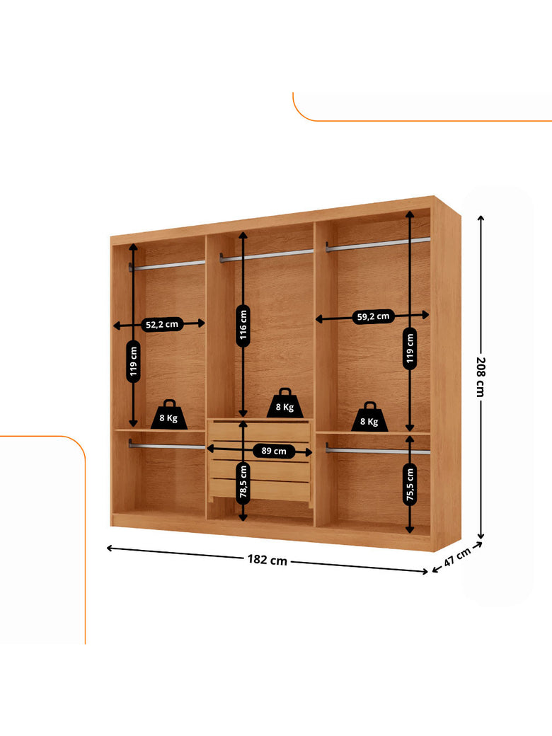 Guarda Roupa Casal Connor 100 MDF 3 Portas e 4 Gavetas - Moderna Mobília