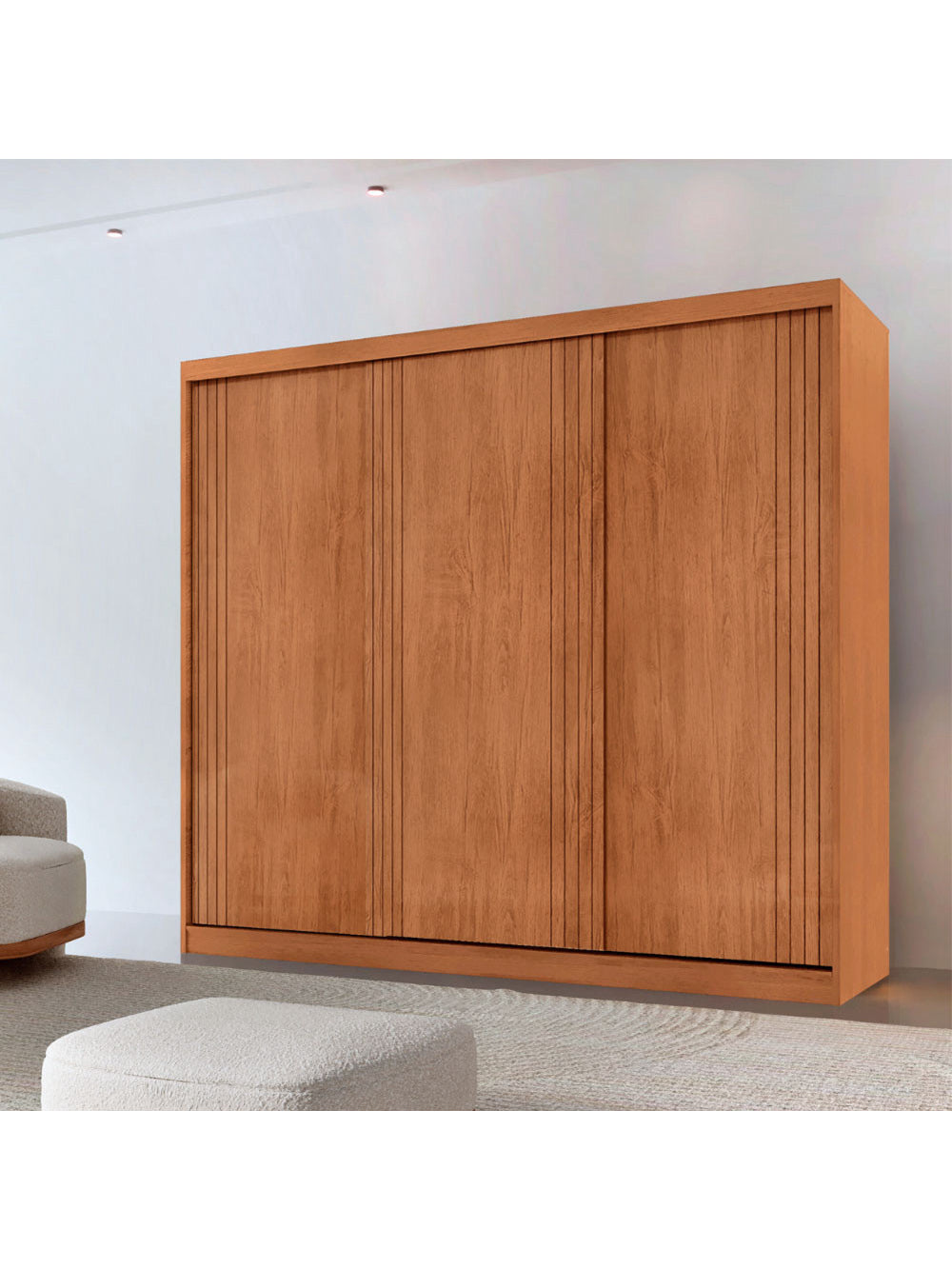 Guarda Roupa Casal Connor 100 MDF 3 Portas 4 Gavetas e 6 Prateleiras Moderna Mobília - Naturalle