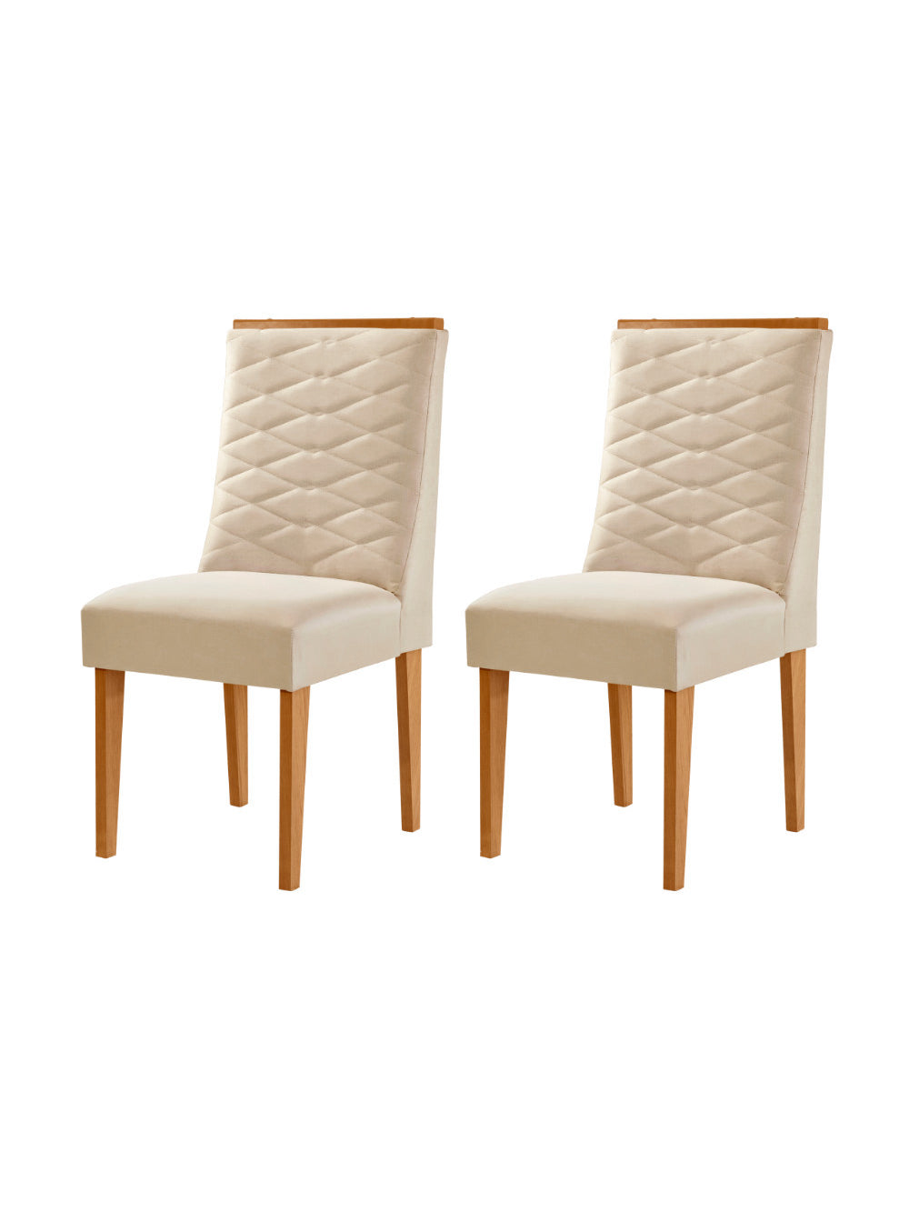 Conjunto com 2 Cadeiras MDF Eloise para Sala de Jantar Moderna Mobilia - Veludo Creme/Naturale